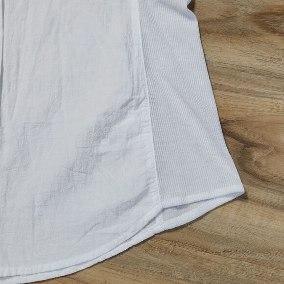 🔥NWT Ci Sono White Buttoned 3/4 Cuffed Roll Tab Sleeve Top Large - Picture 8 of 10